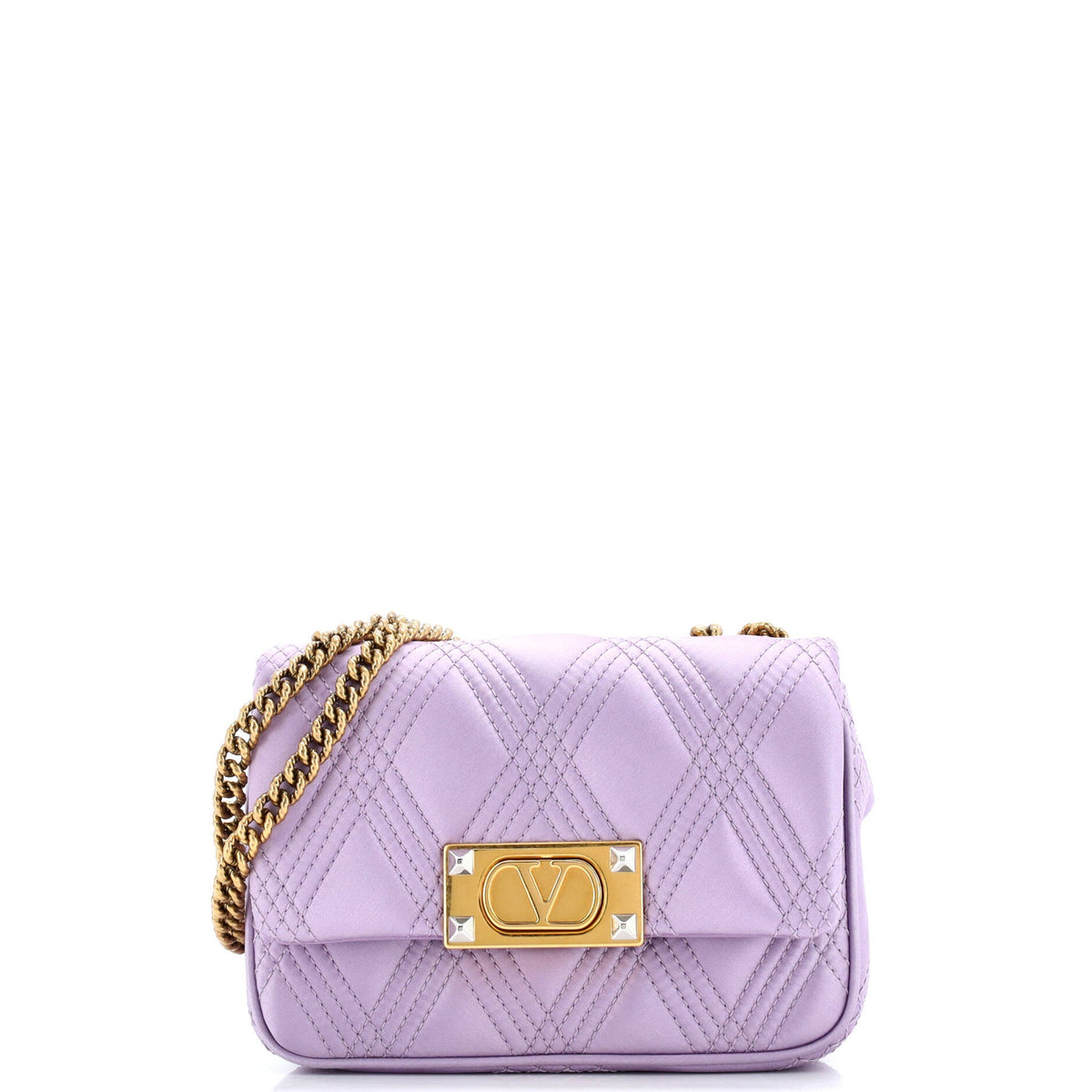 Valentino VALENTINO GARAVANI Quiltie 67 Chain Flap Bag Satin Small
