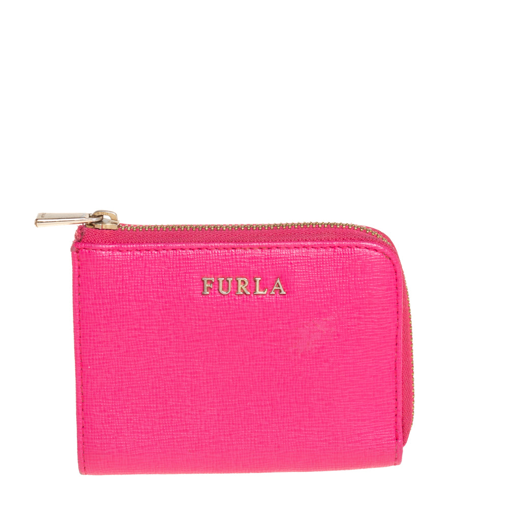 Furla Pink Leather Zip Around Wallet