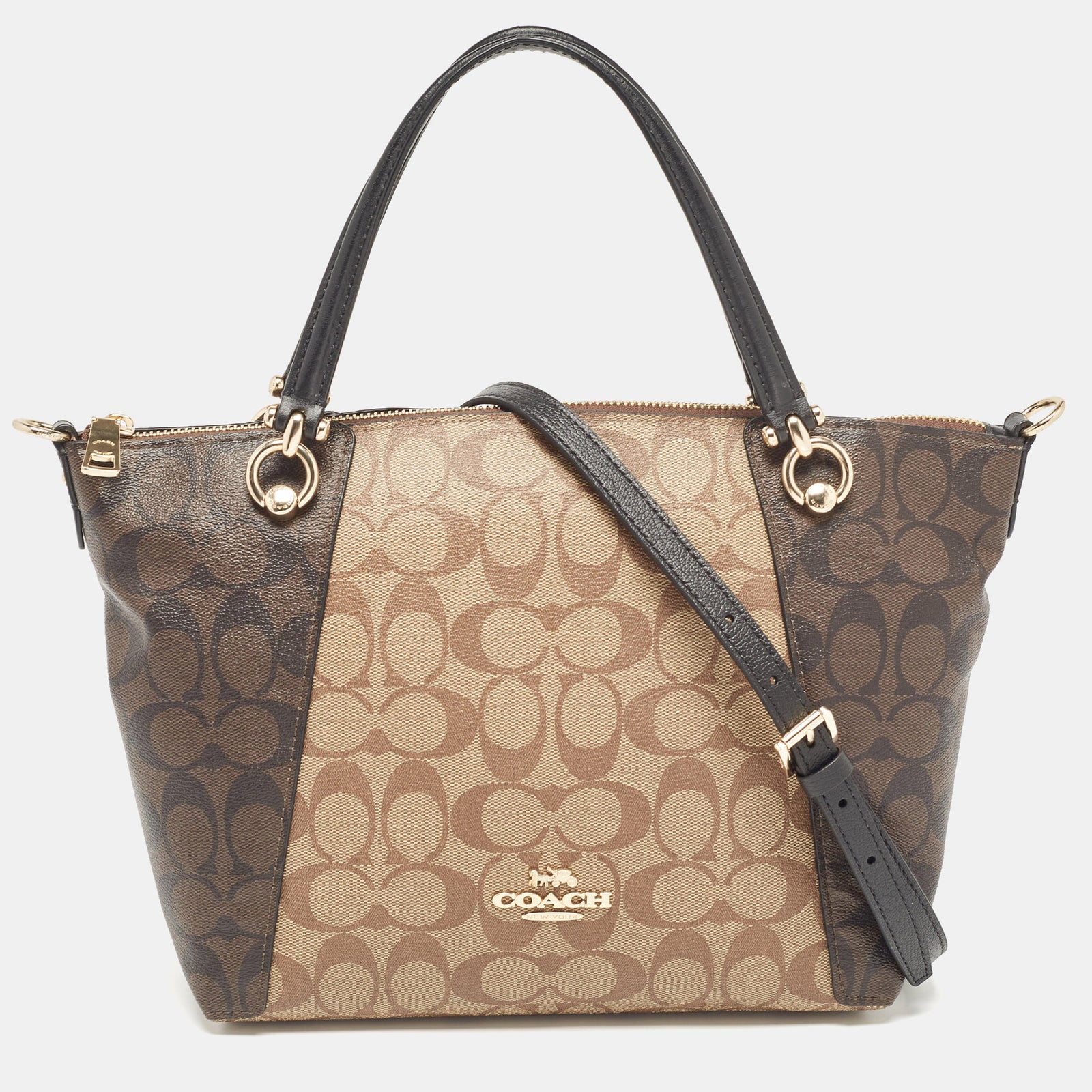 Coach Brown/Black Signature Coated Canvas and Leather Kacey Tote