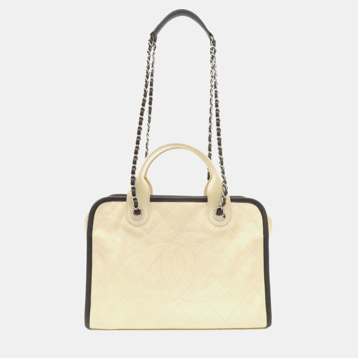 Chanel Black/Ivory Caviar Leather Deauville Tote Bag