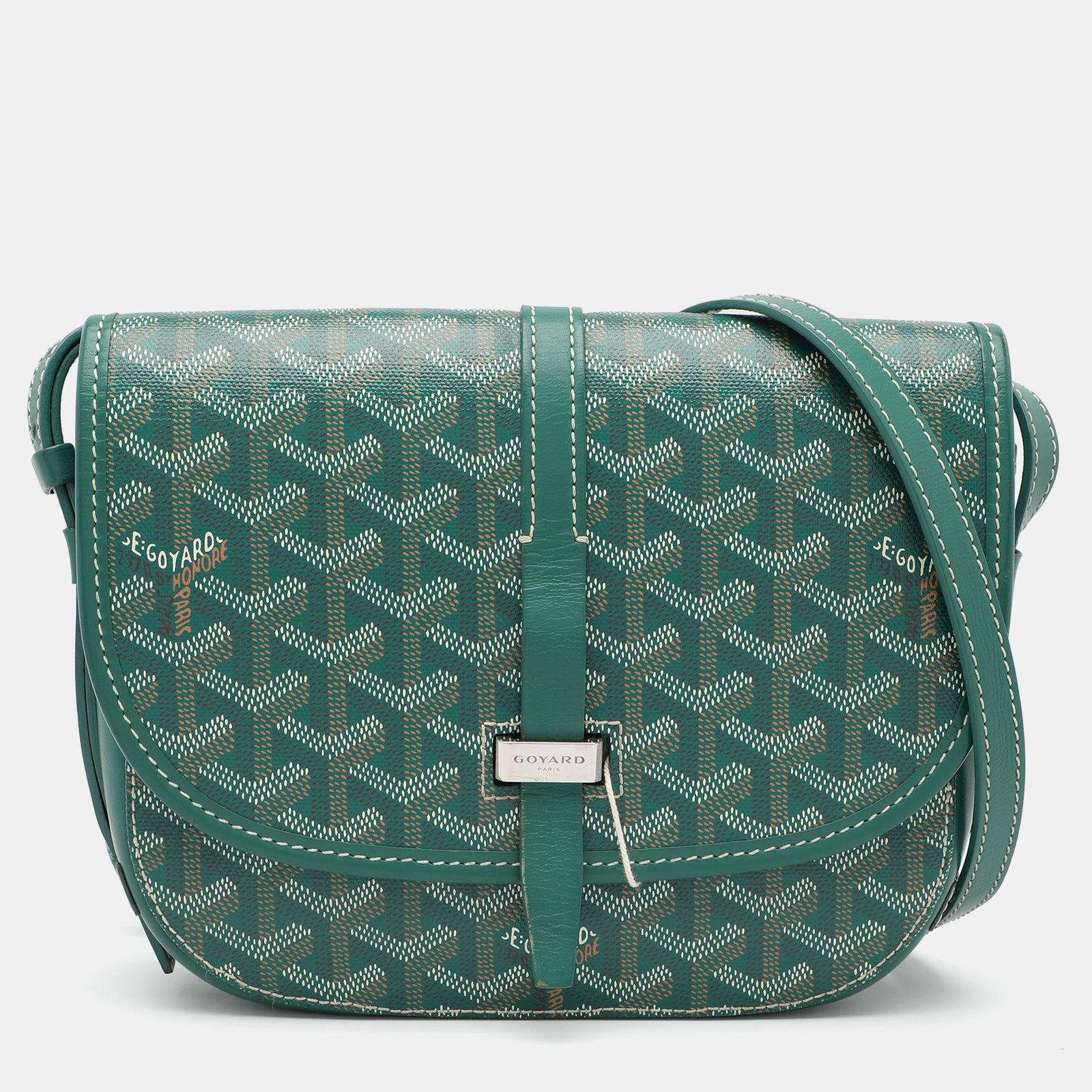 Goyard Sacoche de selle Belvedere II PM en toile enduite et cuir Goyardine verte