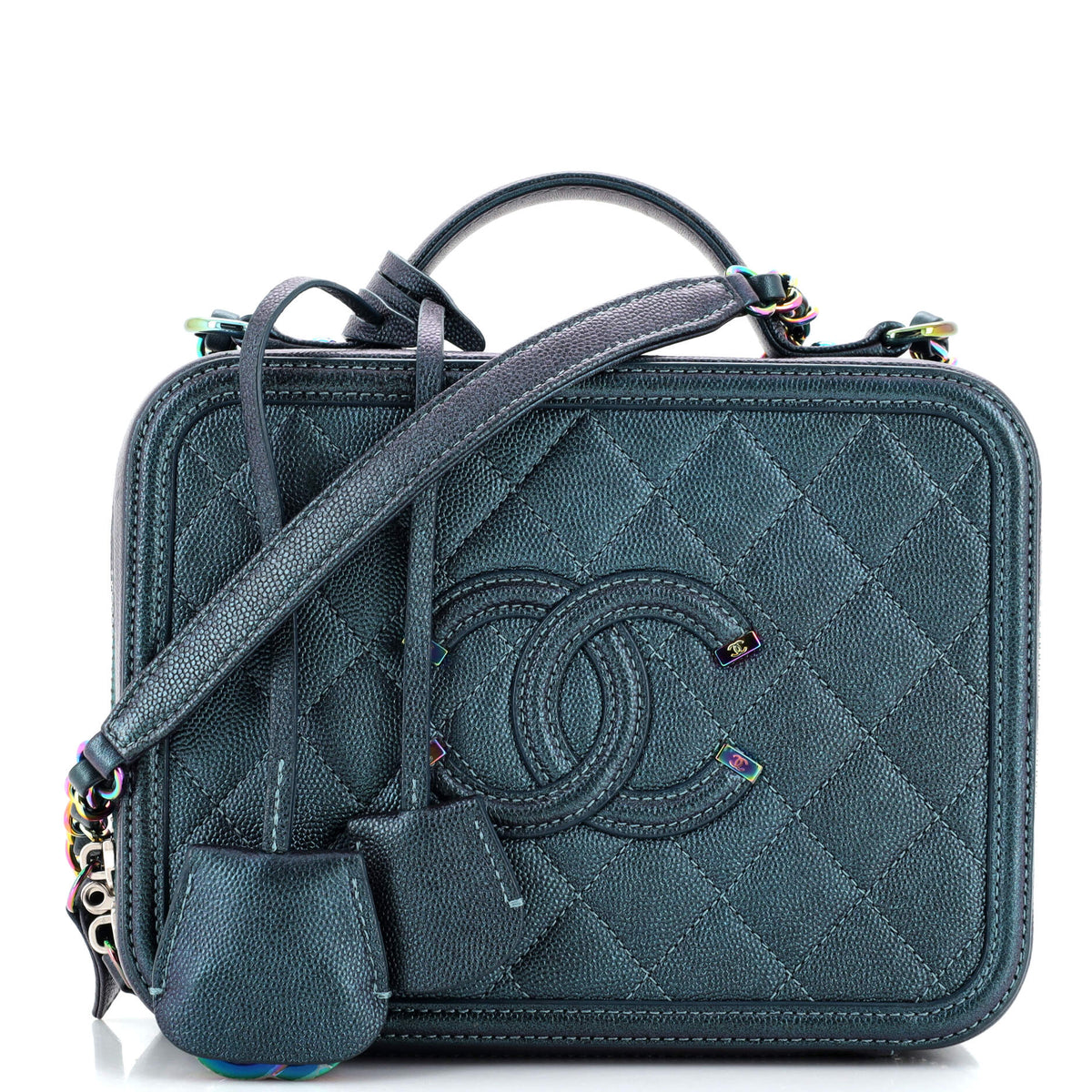 Chanel CHANEL Filigree Vanity Case Quilted Iridescent Caviar Medium