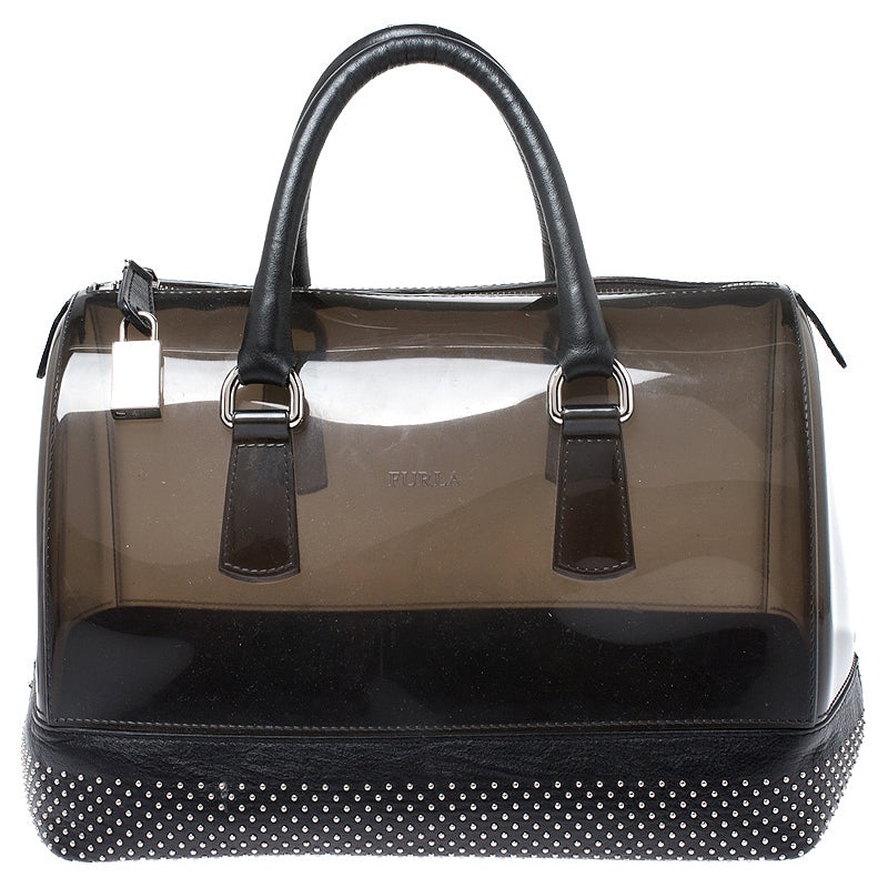 Furla Black PVC and Leather Studded Candy Satchel