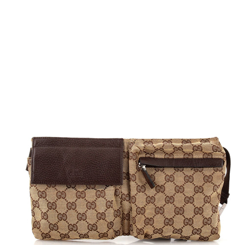 GUCCI Vintage Double Belt Bag GG Canvas