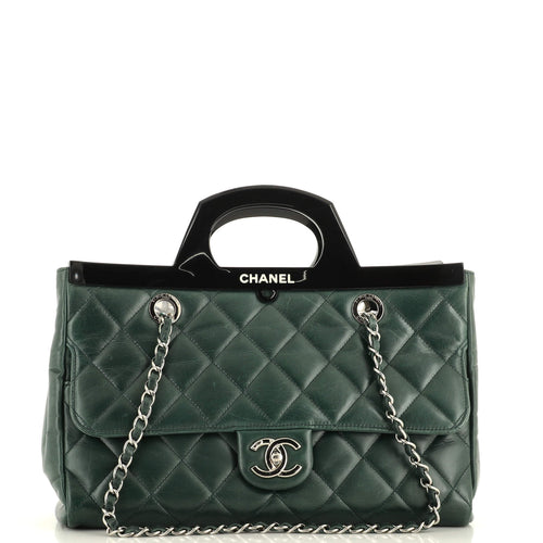 CHANEL CC Delivery Tote Quilted Glazed Calfskin Small