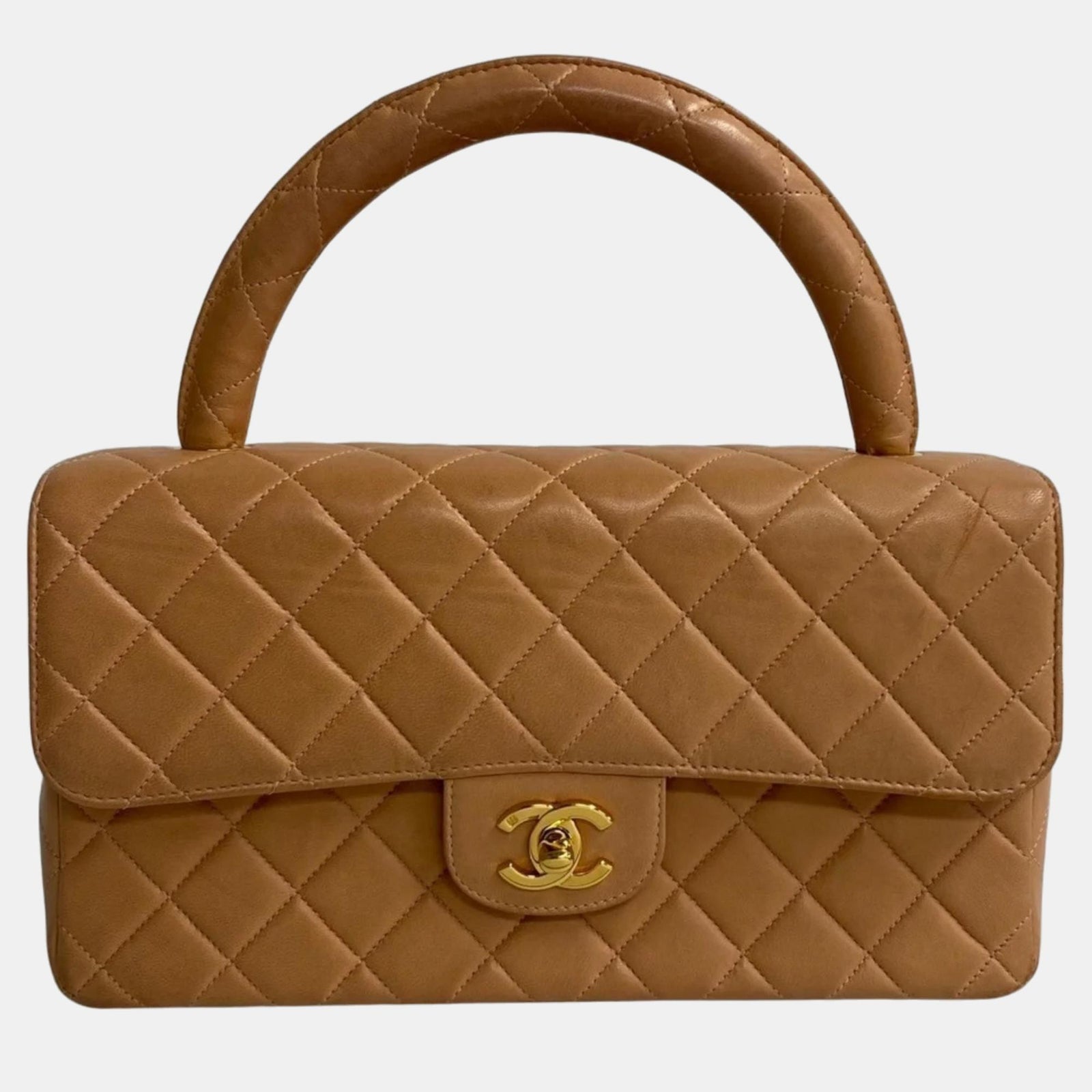 Chanel Braune CC Matelassé-Tasche aus Leder mit Henkel