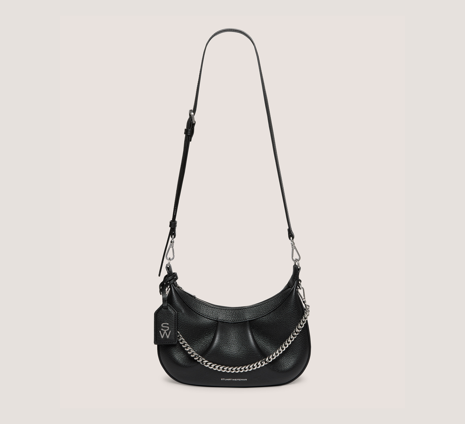 Stuart Weitzman Stellar Crescent Bag Handbags, Black Textured Leather, Size: U No Dimension