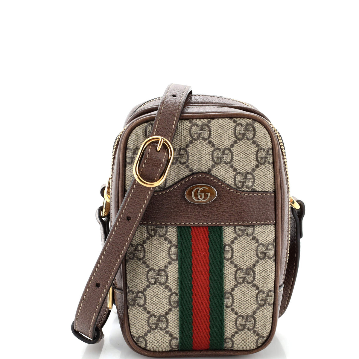Gucci GUCCI Ophidia Double Zip Crossbody Bag GG Coated Canvas Mini