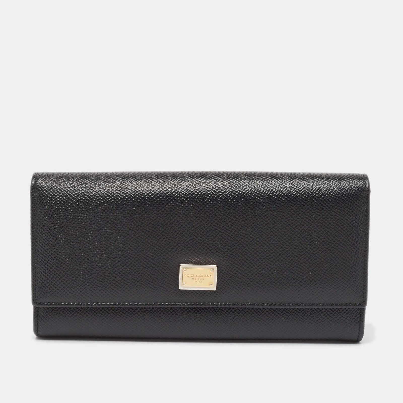 Dolce & Gabbana Black Leather Flap Continental Wallet