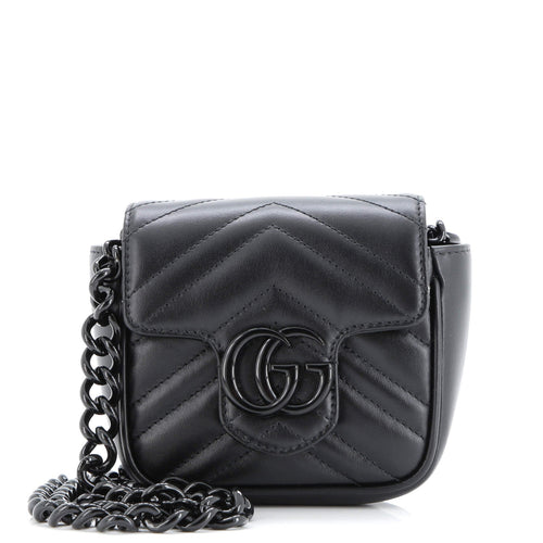 GUCCI GG Marmont Flap Belt Bag Matelasse Leather Mini