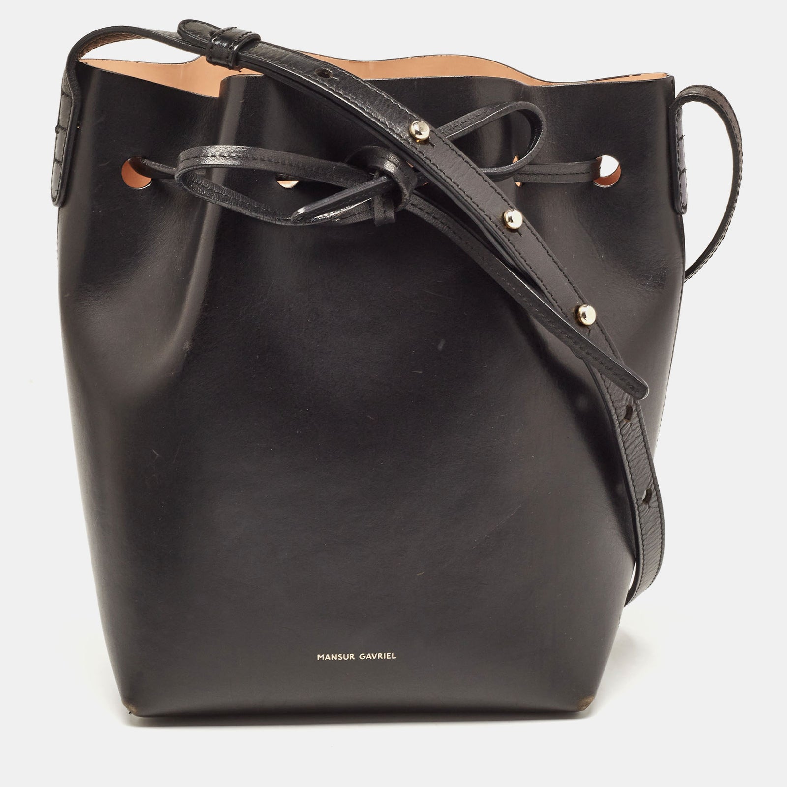 Mansur Gavriel Black Leather Drawstring Bucket Bag