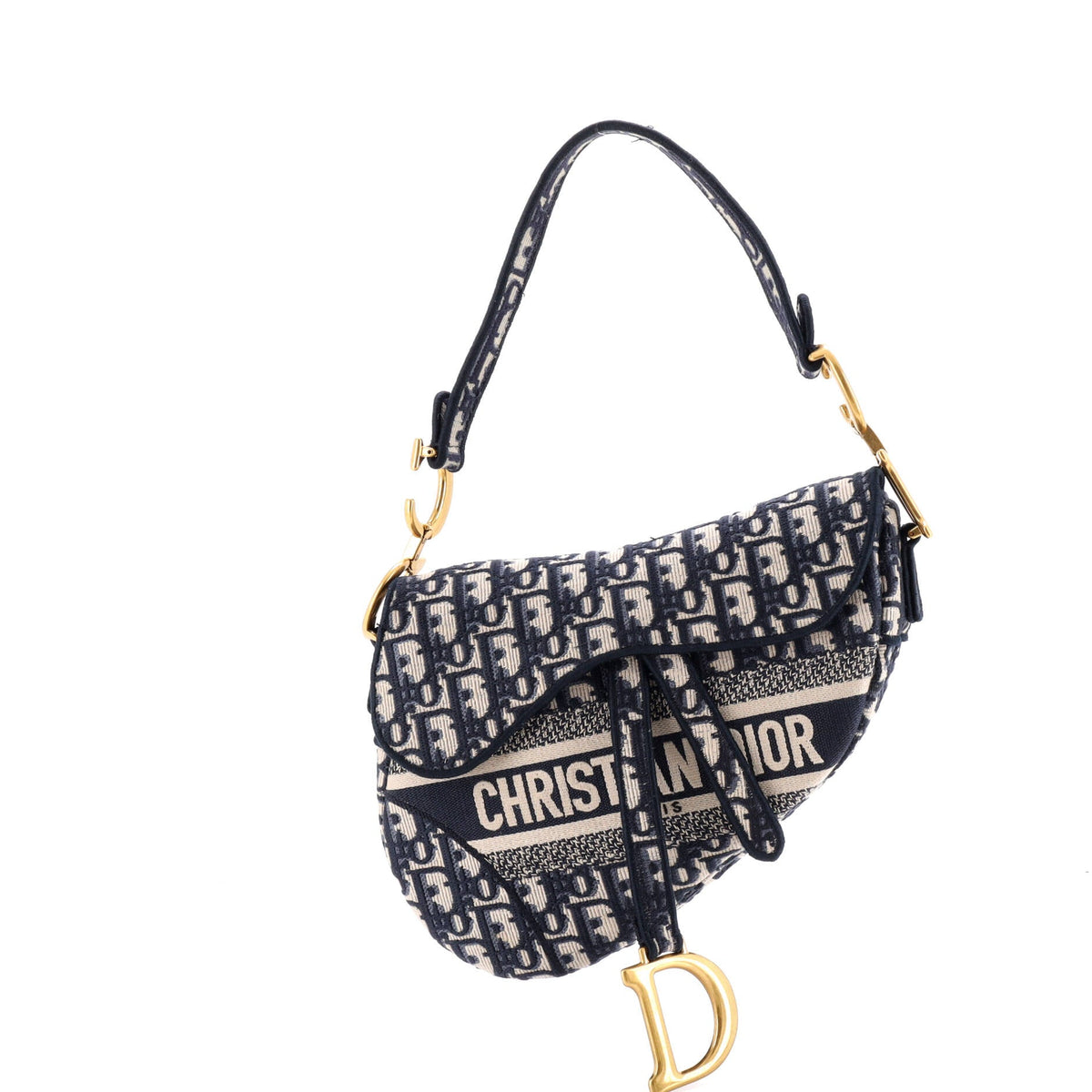 Christian Dior Saddle Handbag Logo Embroidered Oblique Canvas Medium