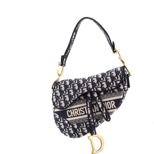 Saddle Handbag Logo Embroidered Oblique Canvas Medium
