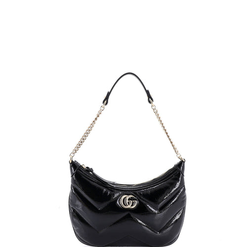 GUCCI GG Marmont Half Moon Chain Shoulder Bag Matelasse Leather Small