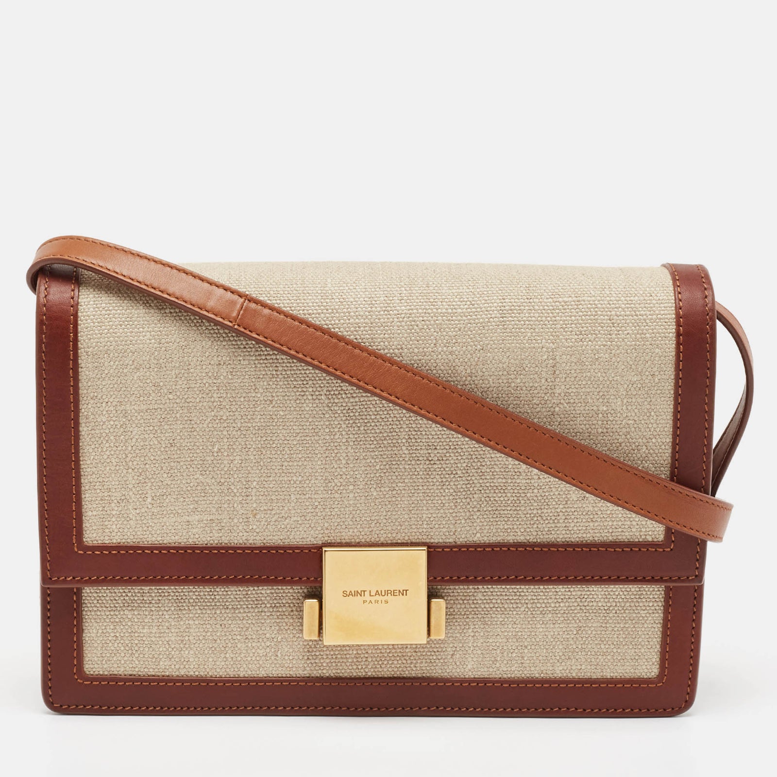 Saint Laurent Paris Saint Laurent Brown/Beige Canvas Bellechasse Shoulder Bag