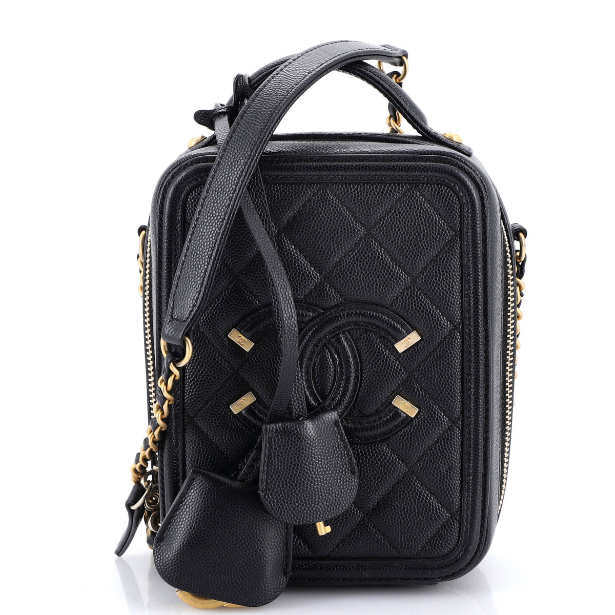 Chanel CHANEL Filigree Vertical Vanity Case Quilted Caviar