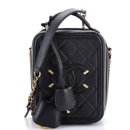 CHANEL Filigree Vertical Vanity Case Quilted Caviar