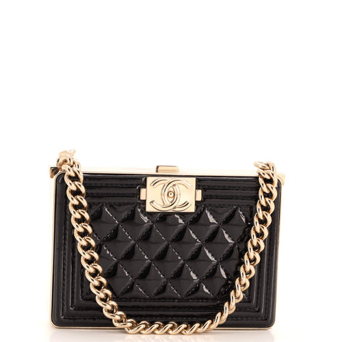 CHANEL Boy Chain Box Minaudiere Quilted Patent