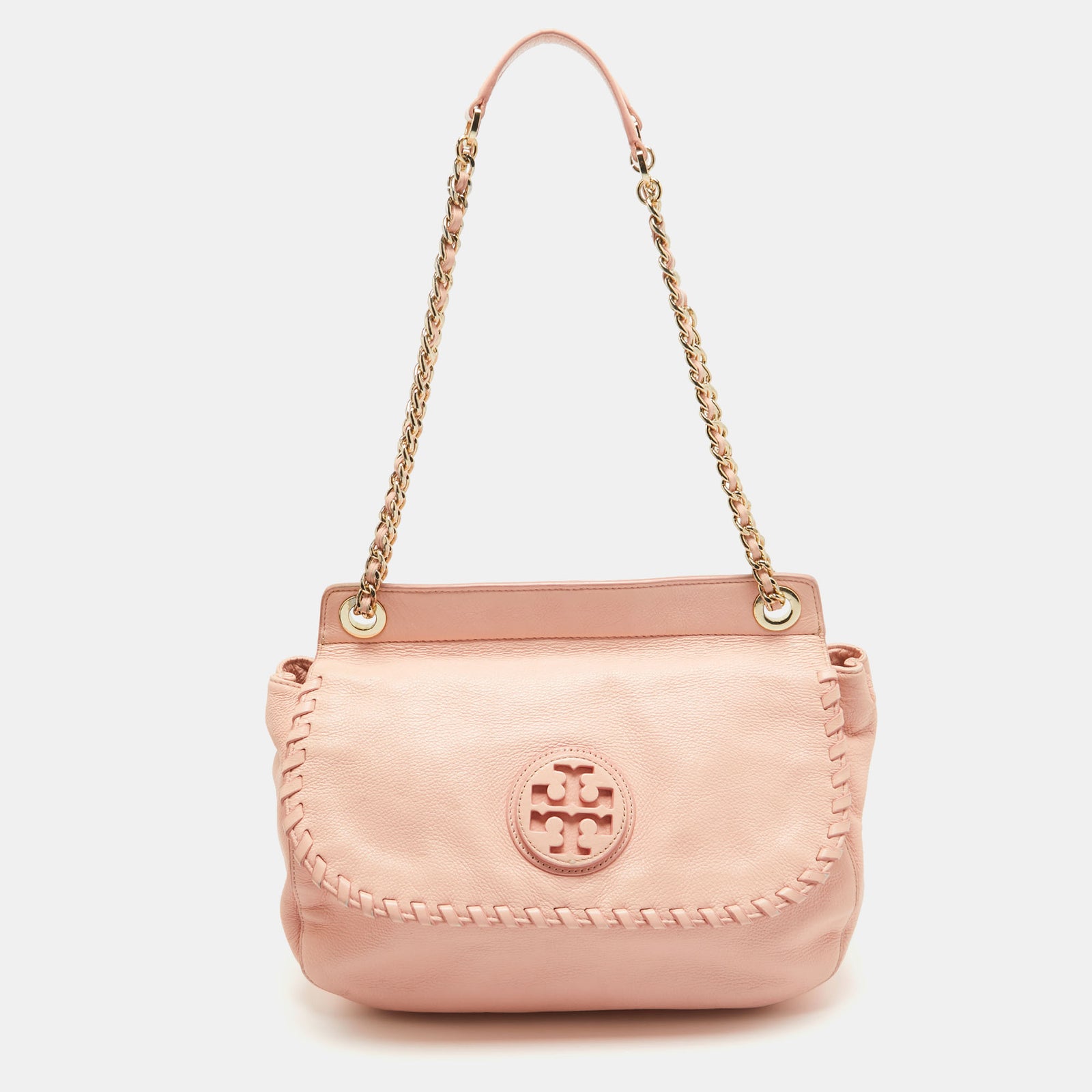 Tory Burch Peach Leather Marion Shoulder Bag