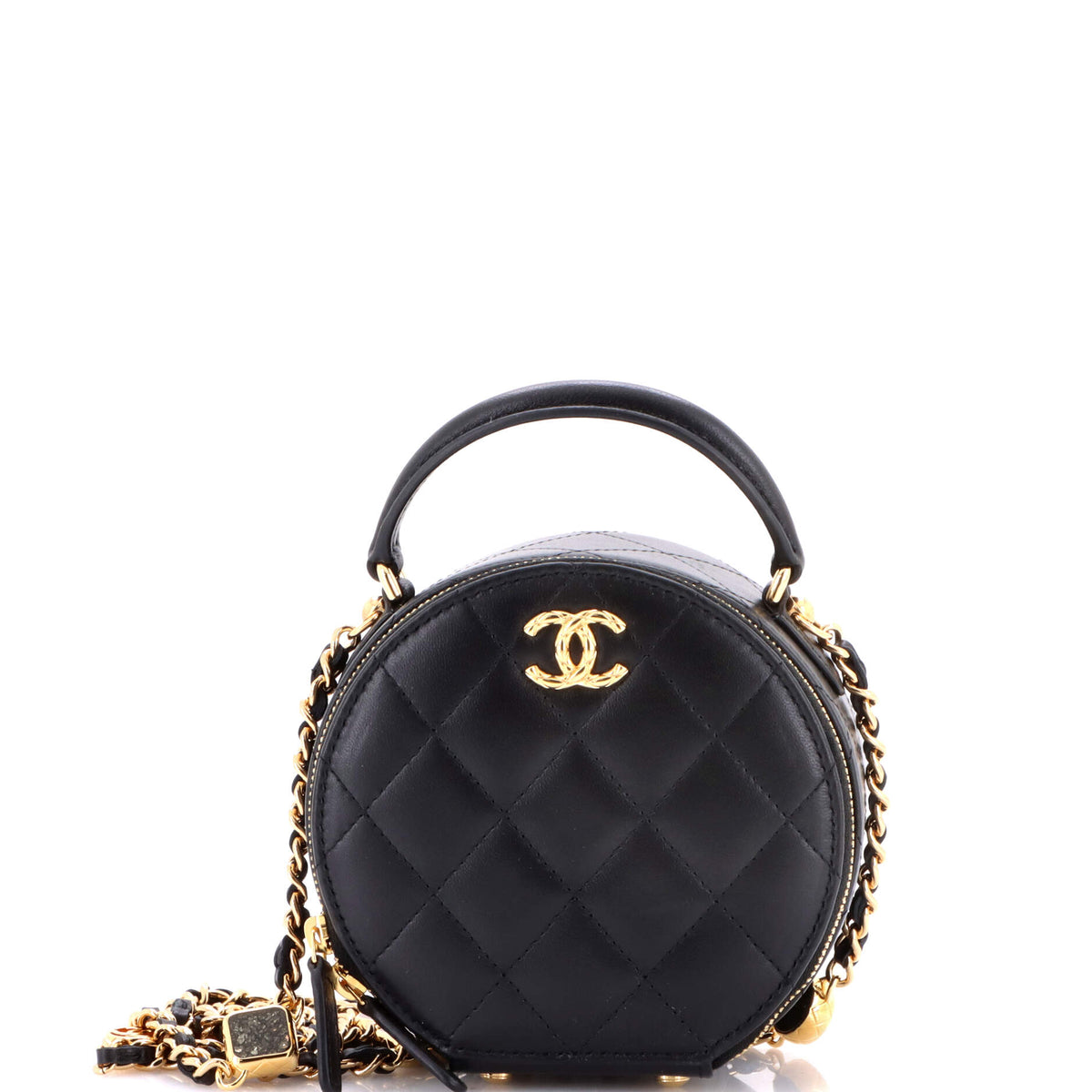 Chanel CHANEL CC Round Top Handle Vanity Case with Chain Quilted Lambskin with Resin Chain Detail Mini