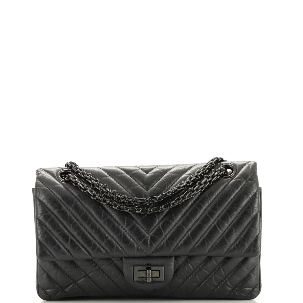 CHANEL So Black Reissue 2.55 Flap Bag Chevron Aged Calfskin 225