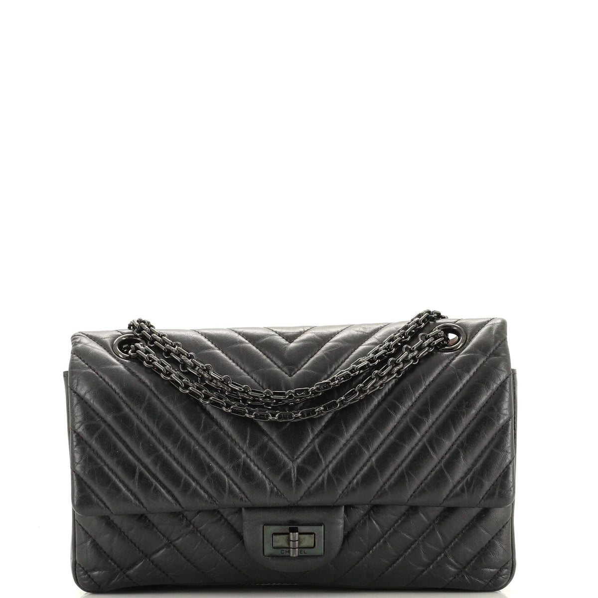 Chanel CHANEL So Black Reissue 2.55 Flap Bag Chevron Aged Calfskin 225