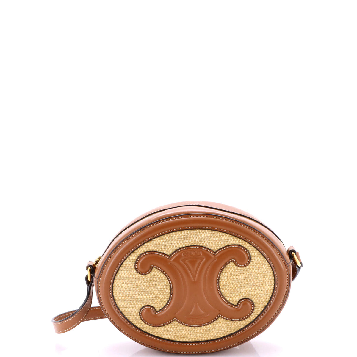 Celine CELINE Triomphe Oval Crossbody Bag Straw and Leather