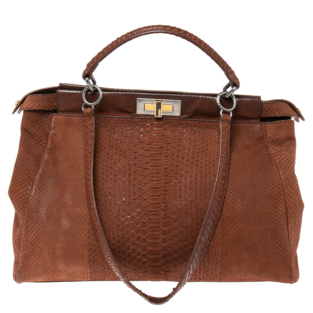 Fendi Cinnamon Brown Python Large Peekaboo Top Handle Bag