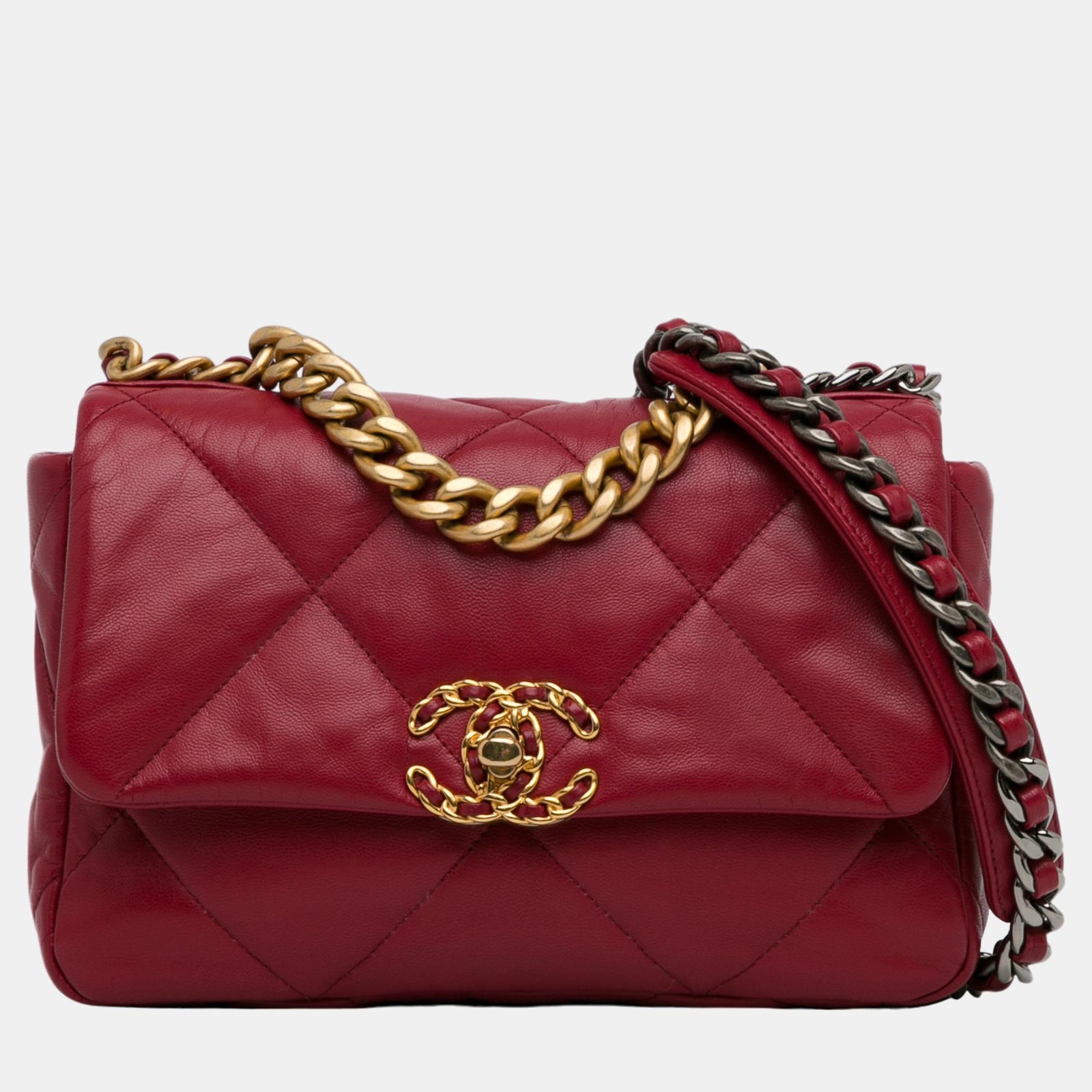 Chanel Burgunderrote mittelgroße Lammledertasche 19 Flap