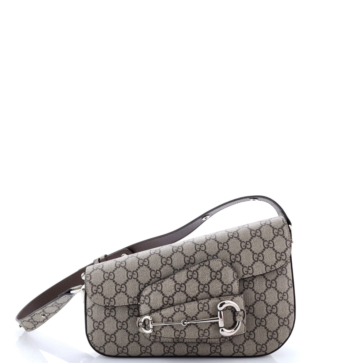 Gucci GUCCI Horsebit 1955 Asymmetric Shoulder Bag GG Coated Canvas Small