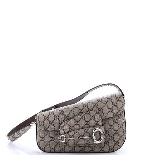 GUCCI Horsebit 1955 Asymmetric Shoulder Bag GG Coated Canvas Small