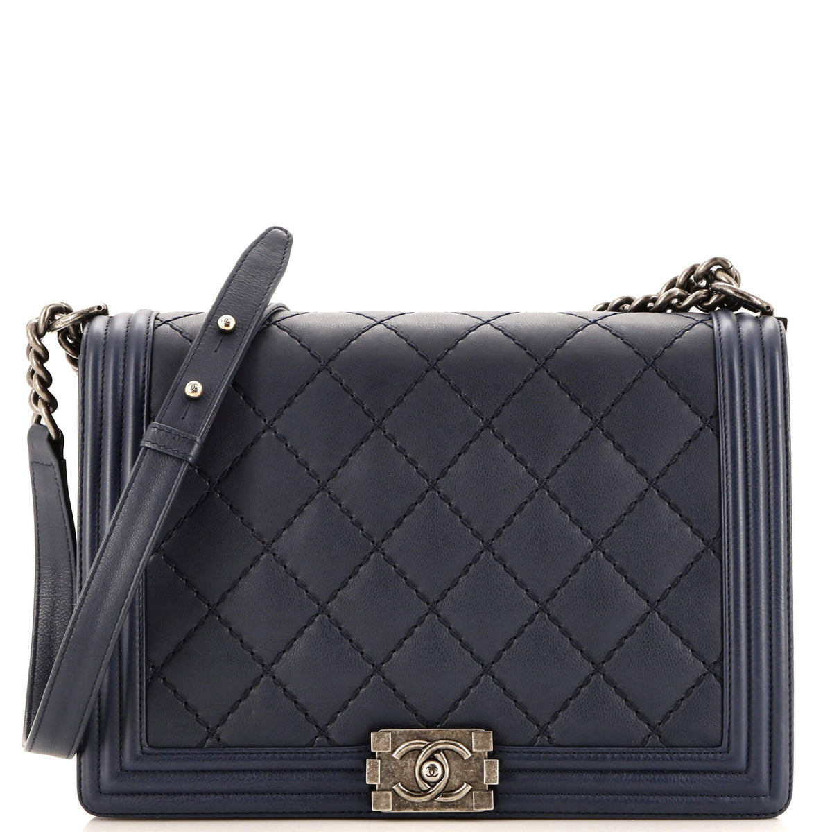 Chanel CHANEL Stitch Boy Flap Bag Quilted Calfskin Large