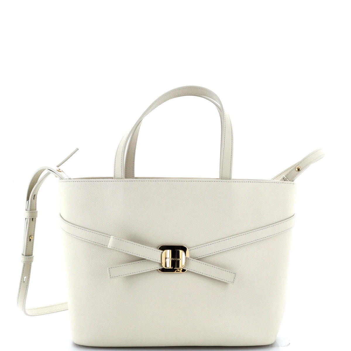 Salvatore Ferragamo Front Cross Bow Shopper Tote Leather Small
