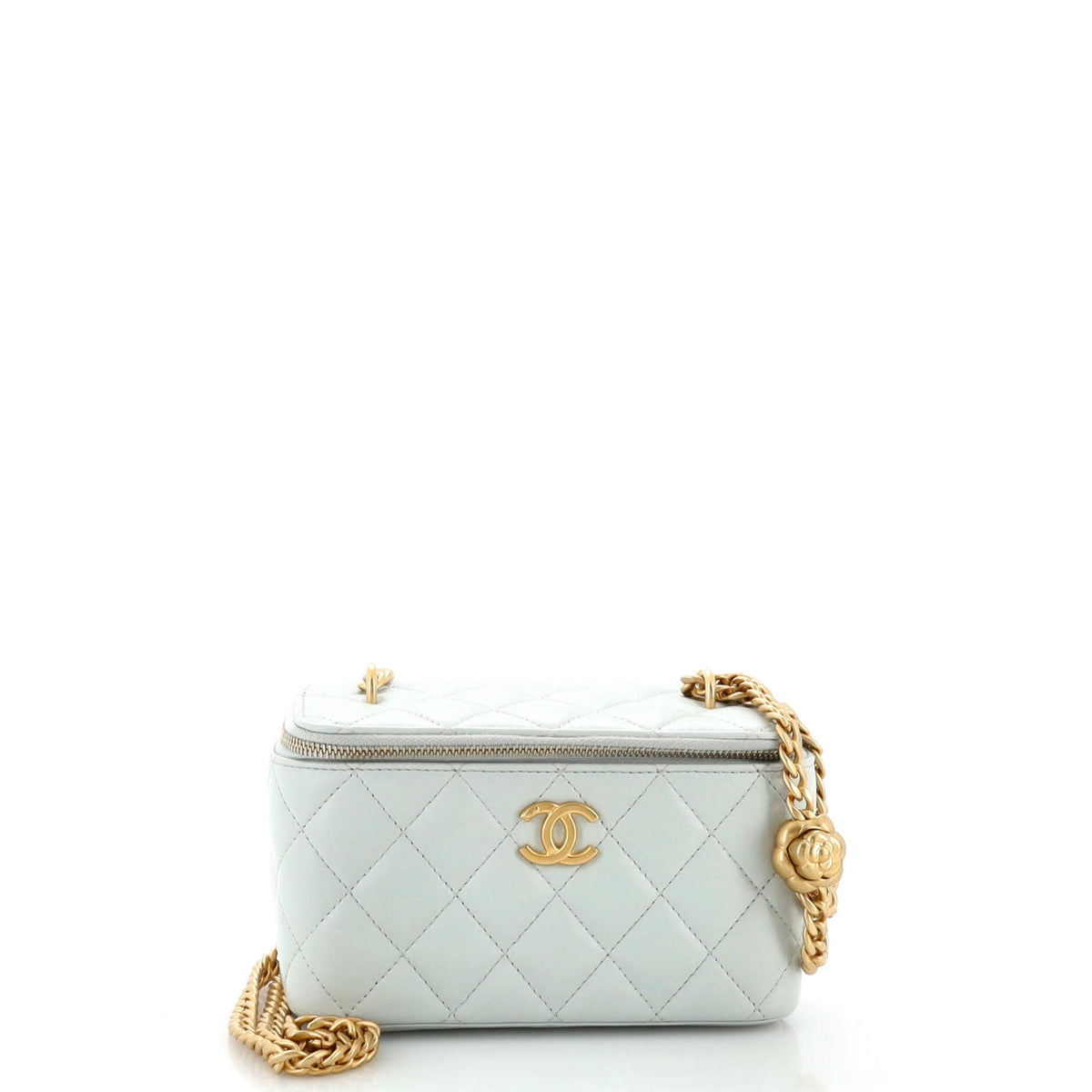 Chanel CHANEL Sweet Camellia Vanity Case with Chain Quilted Lambskin Small