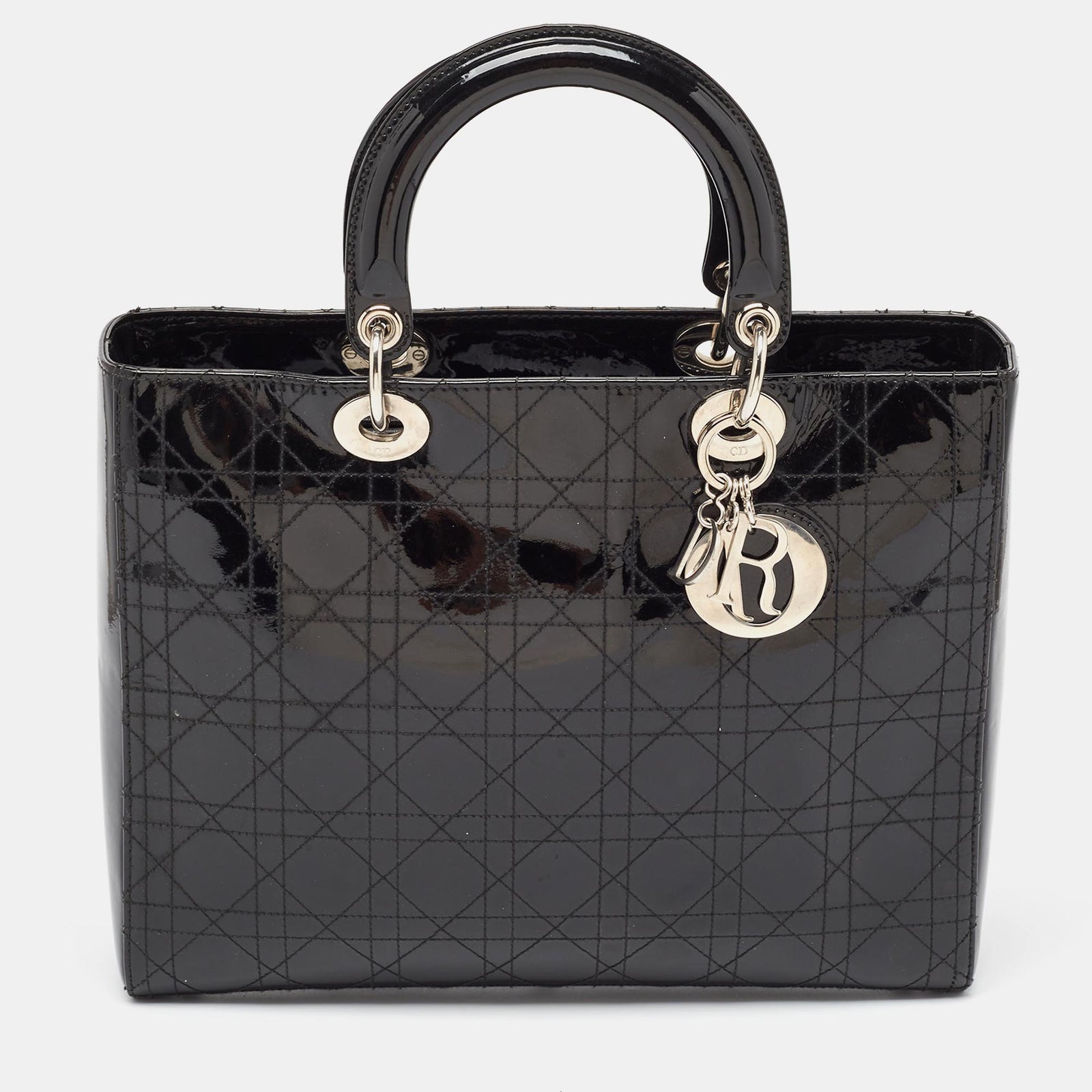 Dior Black Cannage Patent Leather Large Lady Tote