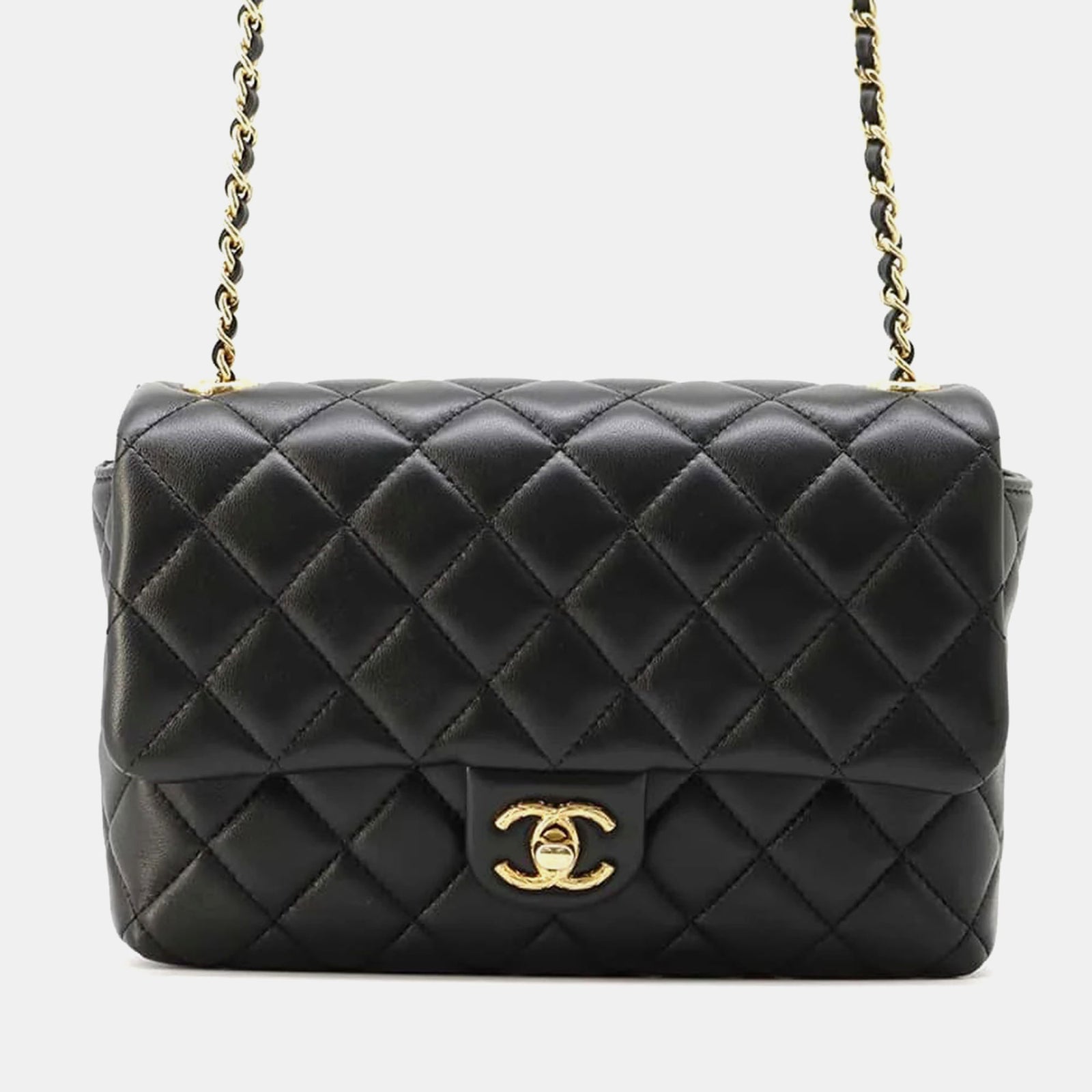 Chanel Schwarze Mini-Tasche aus Matelassé-Lammleder mit Klappe