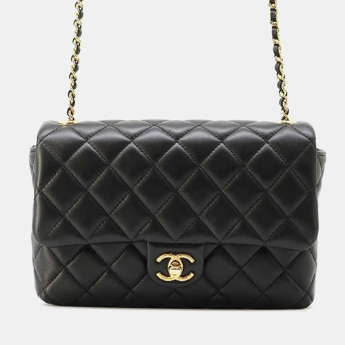 Black Lambskin Matelasse Flap Mini Bag