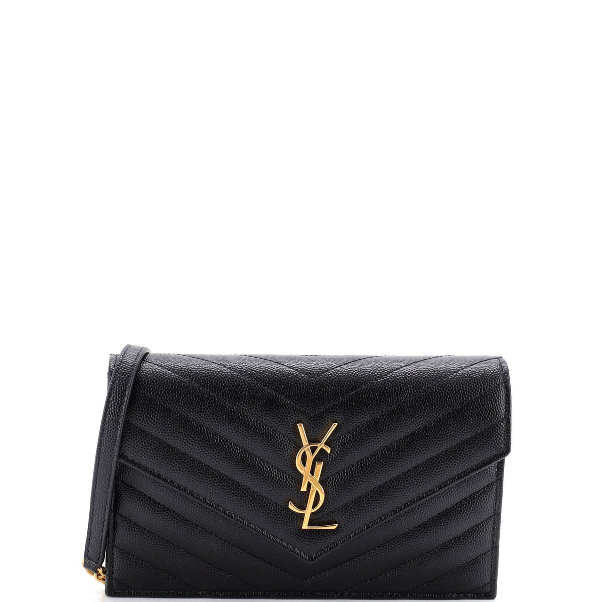 Saint Laurent Classic Monogram Wallet on Chain Matelasse Chevron Leather Small