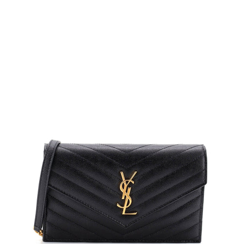 Classic Monogram Wallet on Chain Matelasse Chevron Leather Small