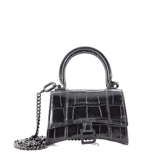 Hourglass Top Handle Bag Crocodile Embossed Leather Mini