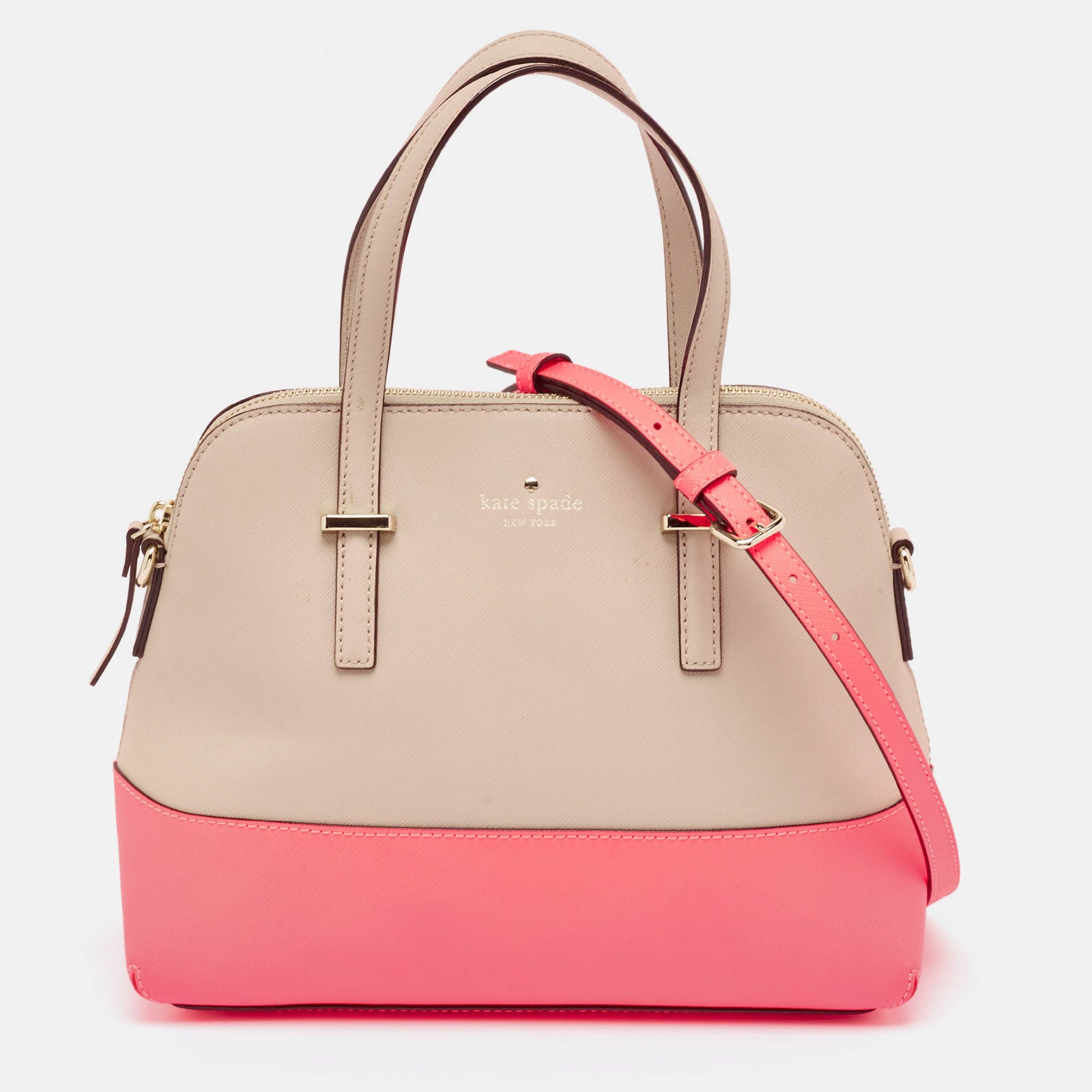 Kate Spade Beige/Neon Pink Leather Cedar Street Maise Satchel