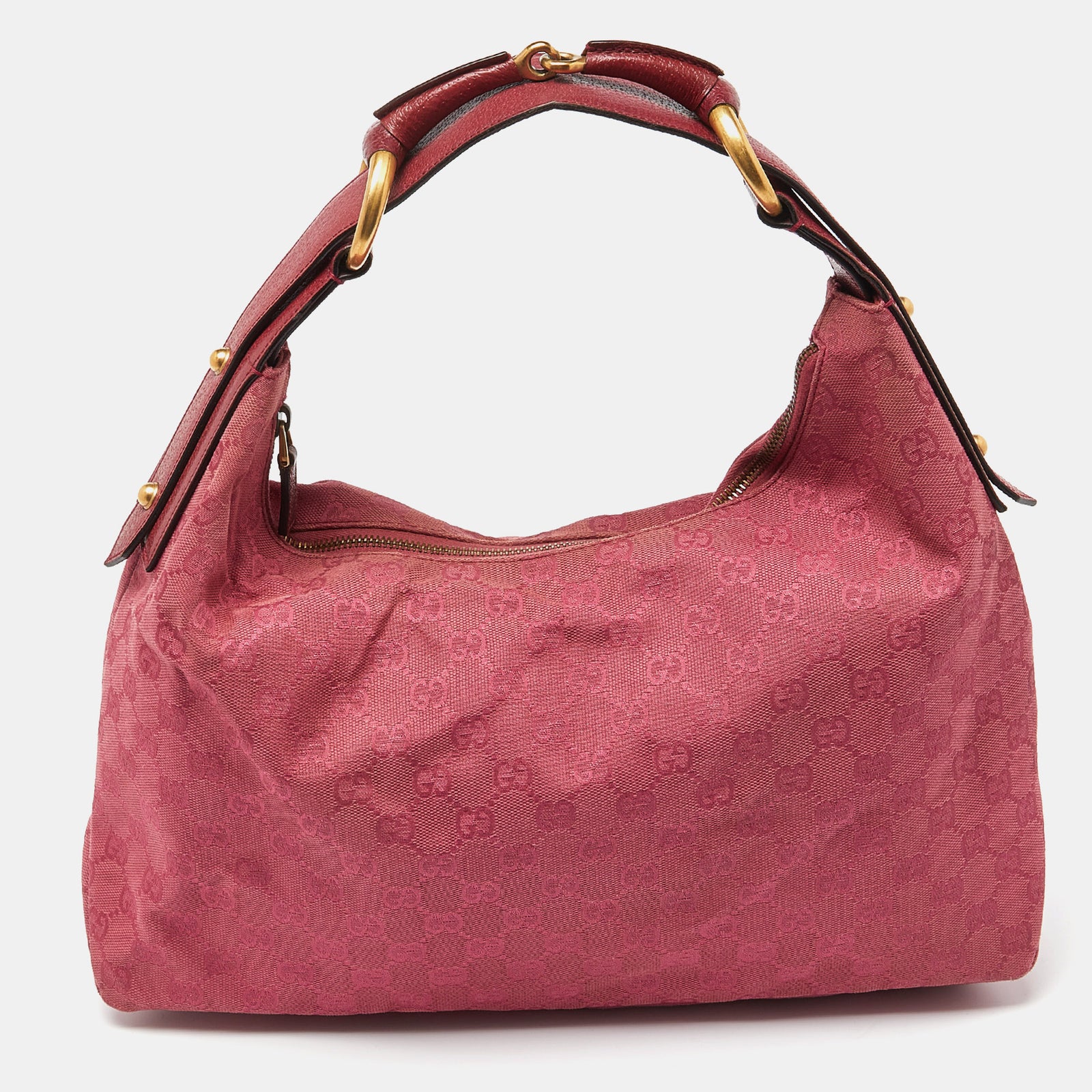 Gucci Pink GG Canvas and Leather Horsebit Handle Hobo