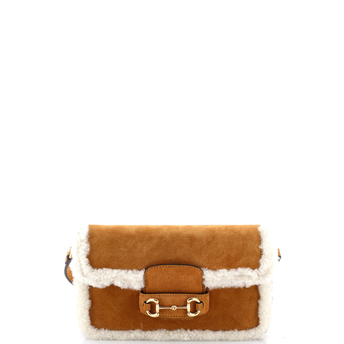 Gucci GUCCI Horsebit 1955 Shoulder Bag Suede with Shearling Mini