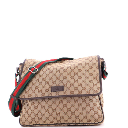 GUCCI Web Strap Flap Messenger GG Canvas Medium
