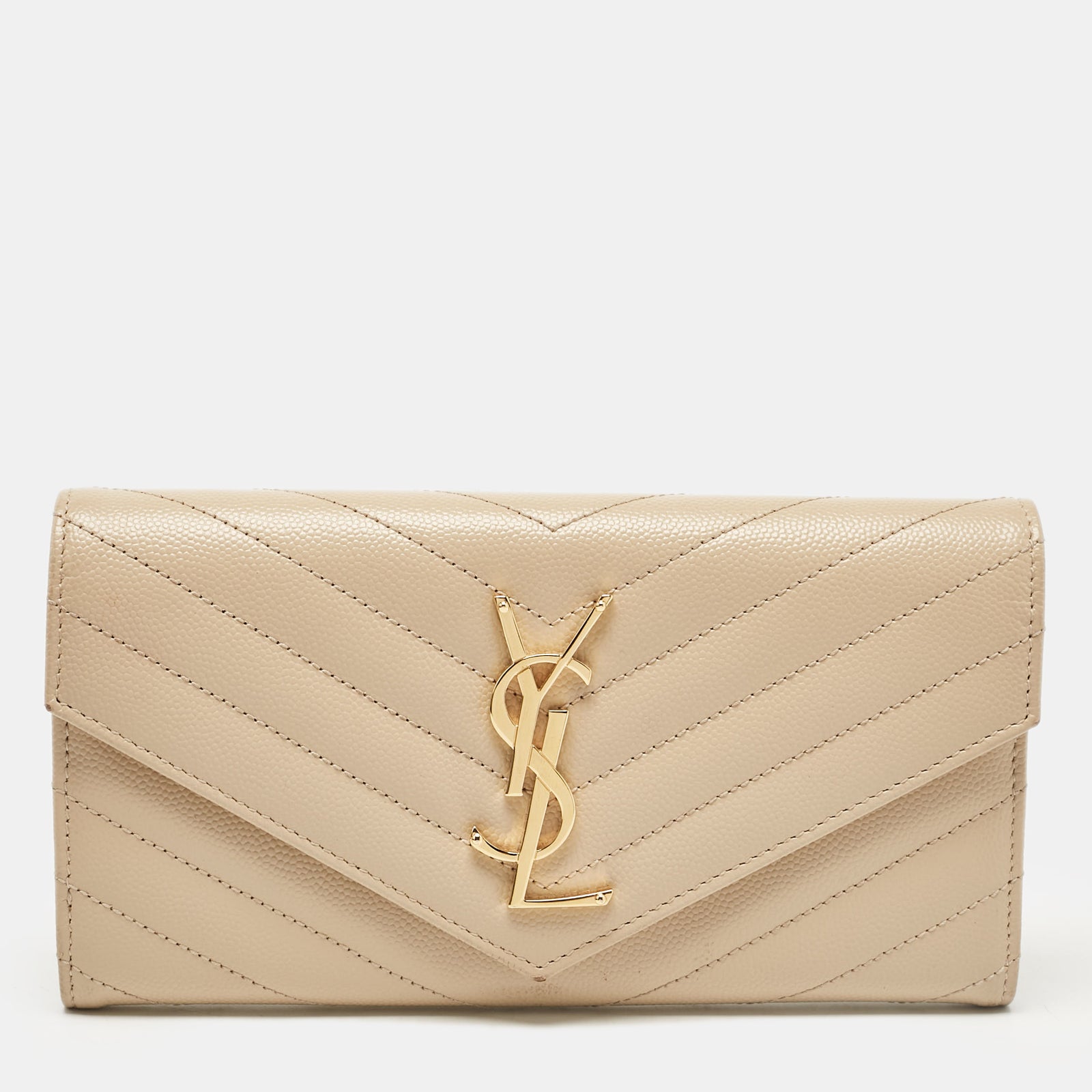 Saint Laurent Paris Saint Laurent Beige Matelass&eacute; Leather Monogram Flap Wallet