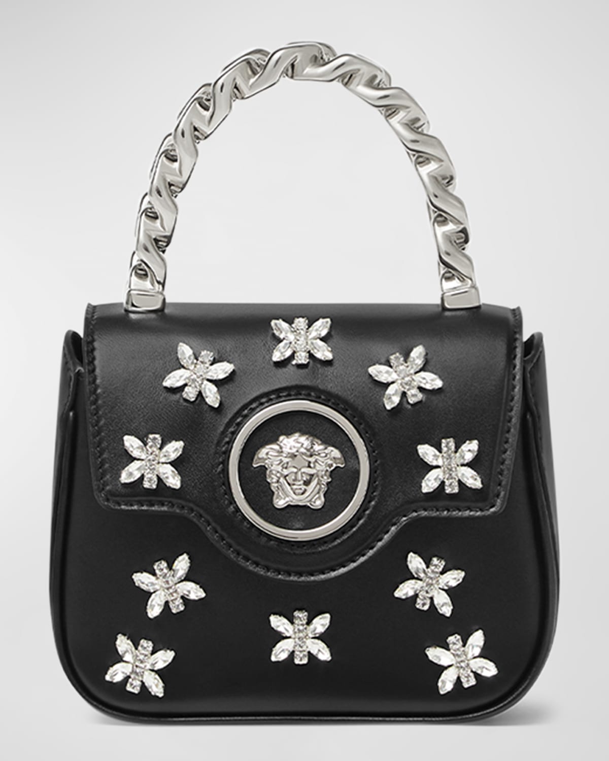 Versace La Medusa Mini Embellished Leather Top-Handle Bag