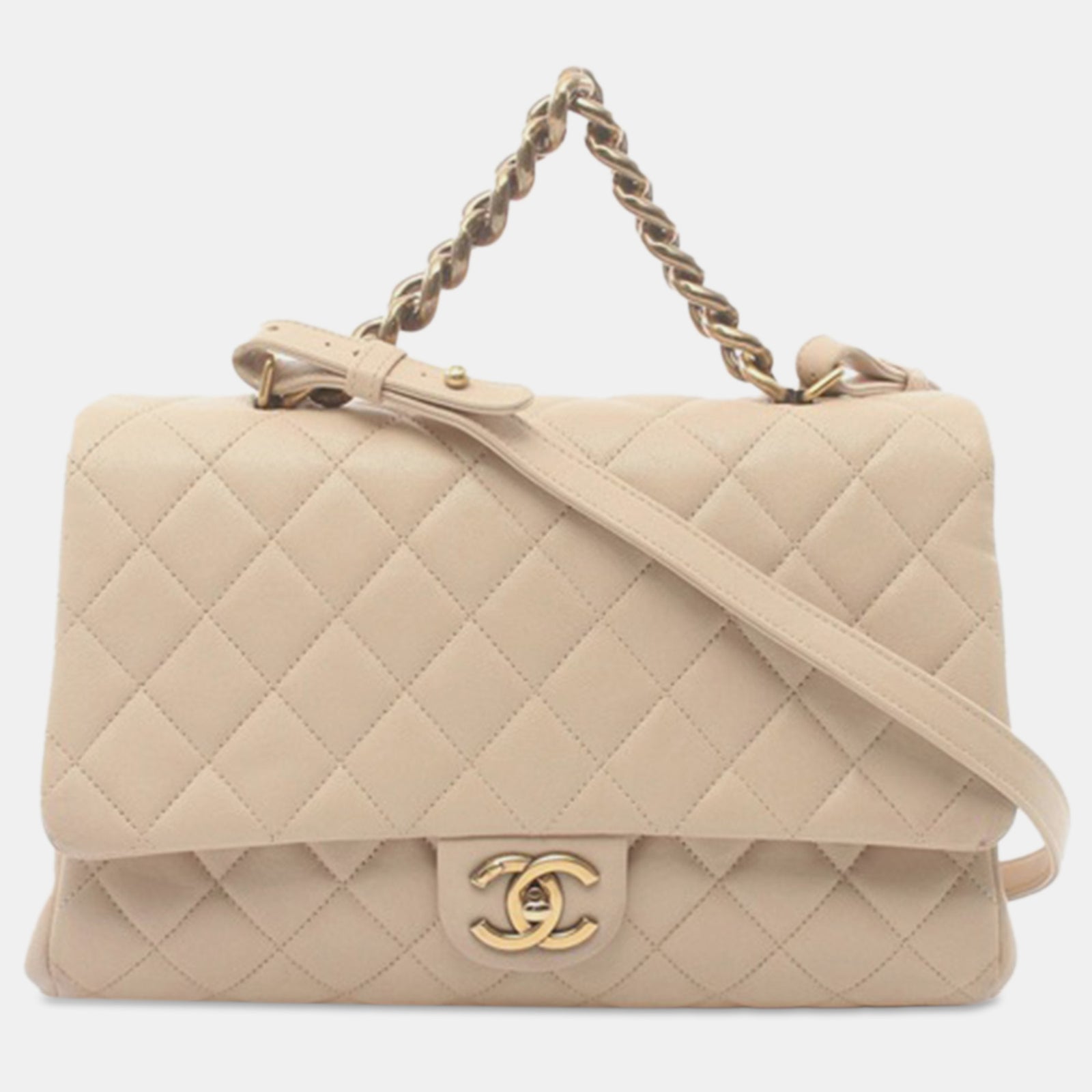 Chanel Grand sac à bandoulière trapèze Paris Rome en cuir beige