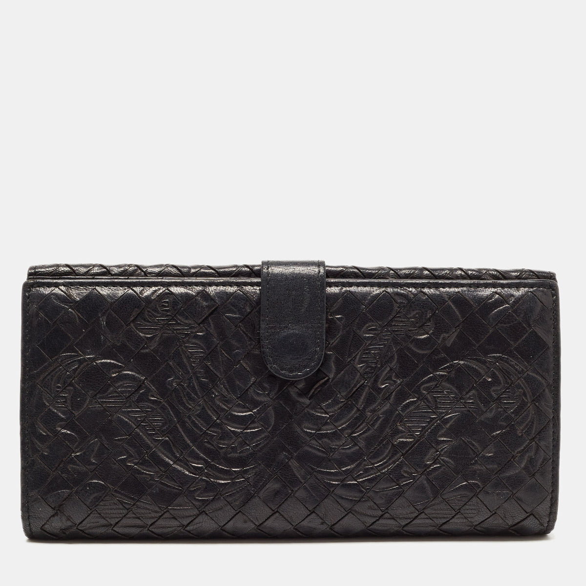 Bottega Veneta Black Intrecciato Leather Flap Continental Wallet