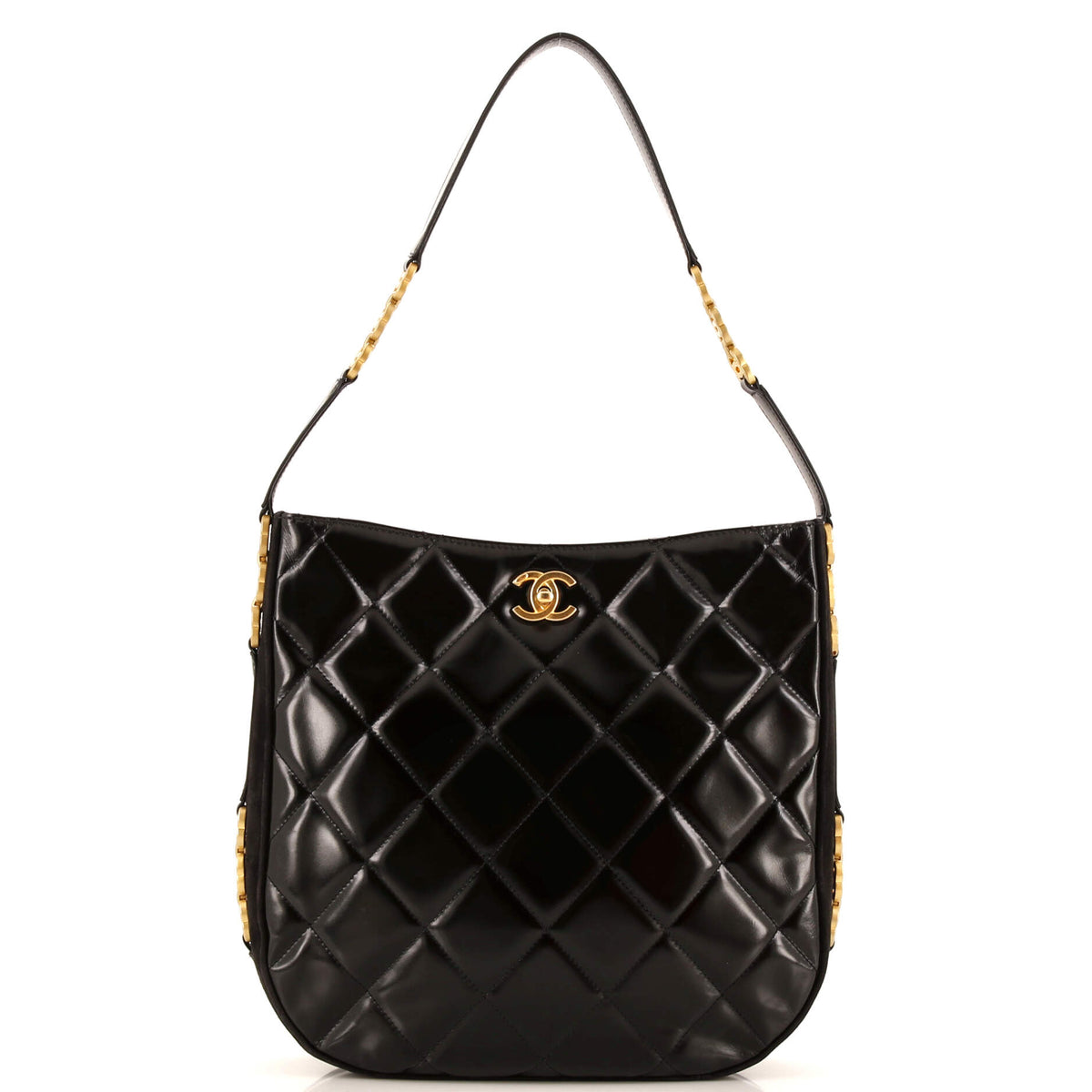 Chanel CHANEL CC Link Hobo Quilted Shiny Calfskin and Suede