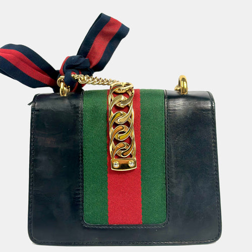 Navy Leather Sylvie Flap Chain Bag
